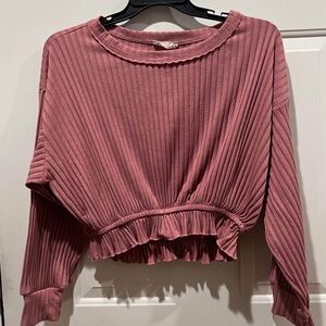 Altar'd State Pink Cropped Ribbed Sweatshirt